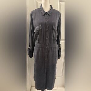 Billy T Button Down Long Sleeve Washed Black 100% Lyocell Dress XL Measurement